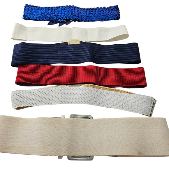 Lot 6 Vintage 1990s Belts stretchy one size assorted colors buckles - Picture 9 of 13